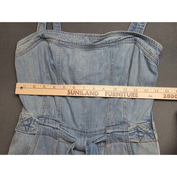 Free People Womens Small Blue Jean Denim Jumpsuit Romper Pockets Belt Go West - Picture 6 of 16